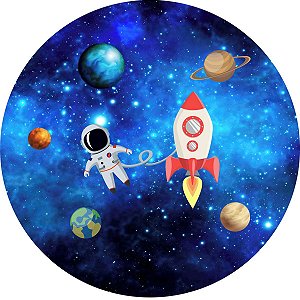 Painel Redondo Tecido Sublimado 3D Astronauta e Galáxia WRD-2593