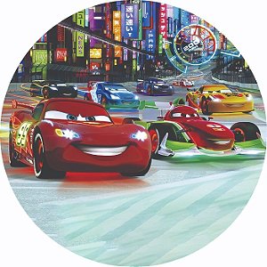 Painel Redondo Tecido Sublimado 3D Carros McQueen WRD-2915