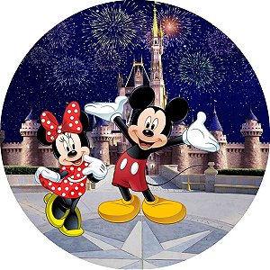 Painel Redondo Tecido Sublimado 3D Mickey e Minnie WRD-1145