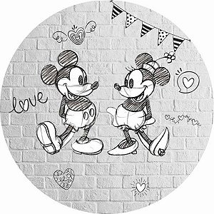 Painel Redondo Tecido Sublimado 3D Mickey e Minnie WRD-749