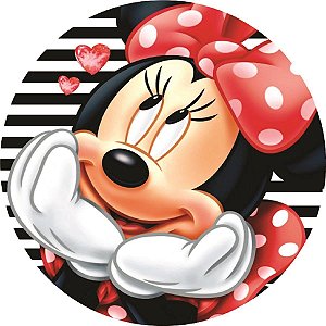 Painel Redondo Tecido Sublimado 3D Minnie Vermelha WRD-944