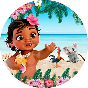 Painel Redondo Tecido Sublimado 3D Moana Baby WRD-1119