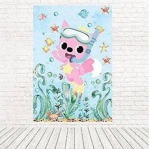 Painel Retangular Tecido Sublimado 3D Baby Shark Aquarelado1,50 X 2,20 WRT-3872