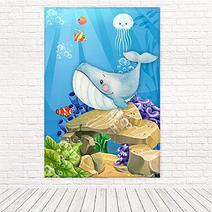 Painel Retangular Tecido Sublimado 3D Fundo do Mar Aquarelado 1,50 X 2,20 WRT-3530