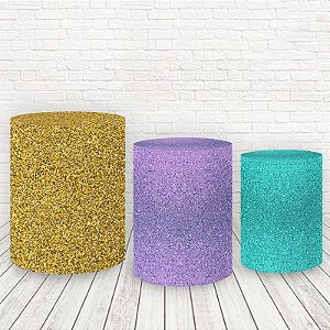 Trio de Capas Cilindros Tecido Sublimado Glitter WCC-030