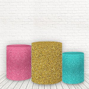 Trio de Capas Cilindros Tecido Sublimado Glitter WCC-093