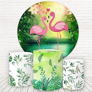 Painel Redondo e Capas Tecido Sublimado Flamingo WKPC-268