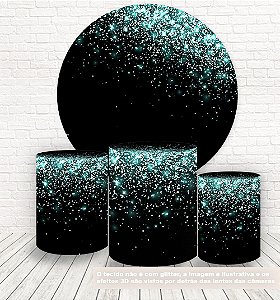 Painel Redondo e Capas Tecido Sublimado Glitter Azul Preto WKPC-186