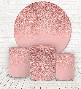 Painel Redondo e Capas Tecido Sublimado Glitter Rosa WKPC-181
