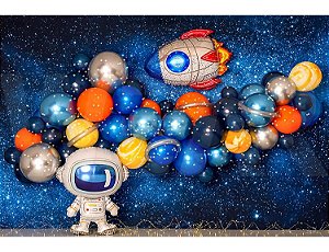 Fundo Fotográfico Tecido Sublimado Gigante 3D Astronauta Galáxia 3,00x2,50 Horizontal WFG-124