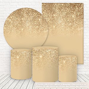 Kit 2 Painéis e Capas Tecido Sublimado Glitter Dourado Gold WKPC-206