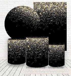 Kit 2 Painéis e Capas Tecido Sublimado Glitter Dourado Preto WKPC-182