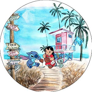 Painel Redondo Tecido Sublimado 3D Lilo & Stitch WRD-2388