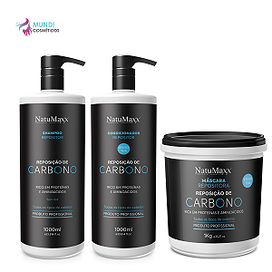 Kit Shampoo e Condicionador 1l+ Máscara Carbono 1Kg Natumaxx