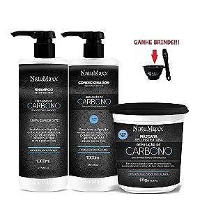 Kit Shampoo e Condicionador 1l+ Máscara Carbono 1Kg Natumaxx