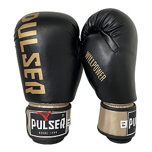 Luva de Boxe / Muay Thai 14oz PU - Preto com Dourado Minimal - Pulser