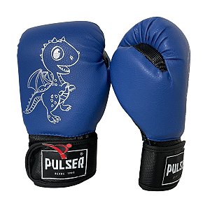 Luva de Boxe / Muay Thai Infantil 06oz PU - Azul com Preto Dragão - Pulser