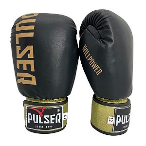 Luva de Boxe / Muay Thai 12oz PU - Preto com Dourado Minimal - Pulser