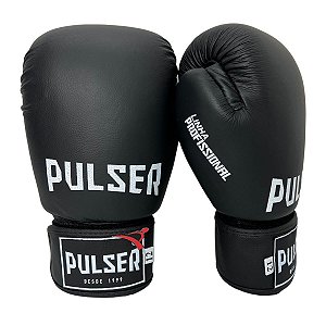 Luva de Boxe / Muay Thai 12oz Couro Legitimo - Preto com Branco Profissional - Pulser