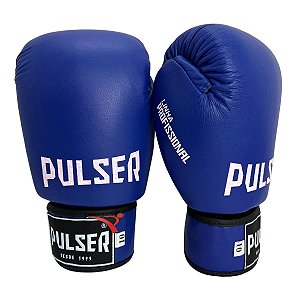 Luva de Boxe / Muay Thai 10oz Couro Legitimo - Azul com Branco Profissional - Pulser