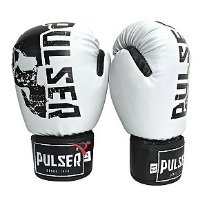Luva de Boxe / Muay Thai 12oz PU - Preto com Prata Caveira - Pulser