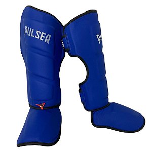 Caneleira Muay Thai MMA Kickboxing Tamanho Médio 40mm COURO LEGITIMO - Azul - Pulser