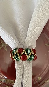 Porta-Guardanapo Miçangas Verdes e Vermelhas