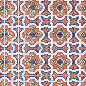 Sintético Corano Estampado Azulejo Ornamental (9289) - 1,40Mt de Largura