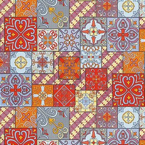 Sintético Corano Estampado Azulejo Português (9292) - 1,40Mt de Largura