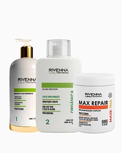 Shampoo Antirresíduo de 500 ml + Progressiva Rivenna Orgânica de 450 ml + Reconstrução Max Repair (efeito teia) 500g