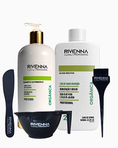 Shampoo Antirresíduo 1L+ Progressiva Rivenna Orgânica 1L + Kit de Cumbuca, Pincel e Espátula