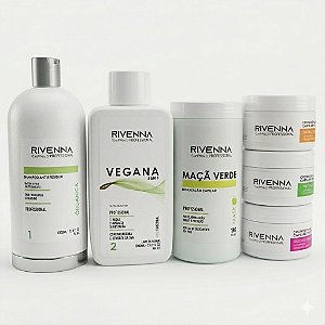 Shampoo Antirresíduo 1L + Progressiva Rivenna Vegana 1L + Hidratação de Maçã Verde 1kg + Kit Cronograma Capilar 300g