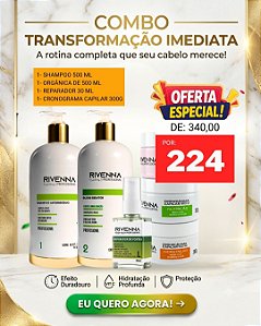 SHAMPOO 500 ML + PROGRESSIVA ORGÂNICA 500ML + CRONOGRAMA CAPILAR 300G + REPARADOR