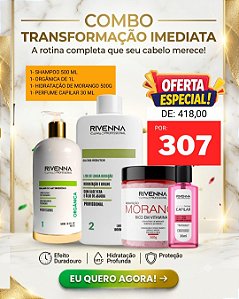 SHAMPOO 500 ML + PROGRESSIVA ORGÂNICA 1L + MÁSCARA DE MORANGO 500G + PERFUME CAPILAR