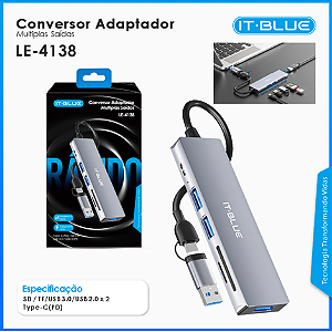 Hub Adaptador iT Blue LE4138 - 7 em 1 Tipo C e USB