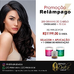 COMBO: 200GR CABELO HUMANO 70CM ONDULADO + SELAGEM + APLICAÇÃO QUERATINA