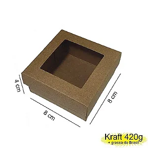 Caixa 08x08x04 0292 Kraft 420g  Tampa Visor acetato  Cod  - 1139