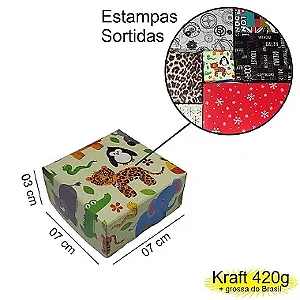 Caixa  07x07x03 1392 Kraft 420g tampas Estampas   Cod  - 1168