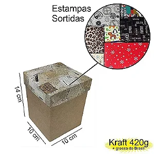 Caixa  10x10x14 1392 Kraft 420g  tampas Estampas   Cod  - 1170
