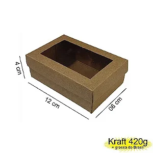Caixa 12x08x04 0292 Kraft 420g  Tampa Visor acetato  Cod  - 1142