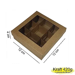 Caixa 12x12x04 2292 Kraft 420g  c/ divisória e tampaVisor Cod  - 1134