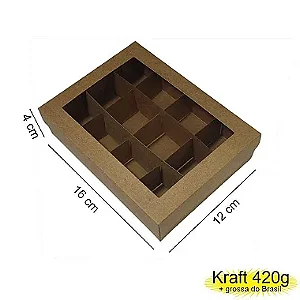 Caixa 16x12x04 2292 Kraft 420g  c/ divisória e tampa Visor - Cod 1135