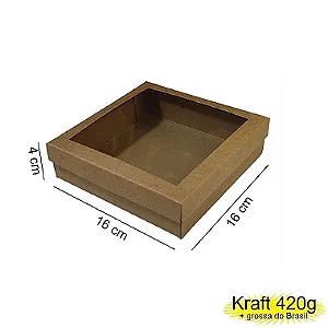 Caixa 16x16x04 0292 Kraft 420g  Tampa Visor acetato - Cod 1146