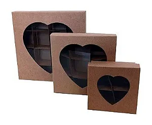 Caixa 16x16x04 2206 Kraft 420g - c/ Divisória Visor Coração - Cod 1128
