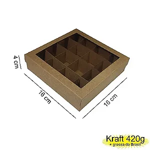 Caixa 16x16x04 2292 Kraft 420g  c/ divisória e tampaVisor - Cod 1136