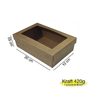 Caixa 20x12x05 0292 Kraft 420g  Tampa Visor acetato - Cod  1148