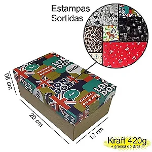 Caixa  20x12x08 1392 Kraft 420g  tampas Estampas  - Cod 1177