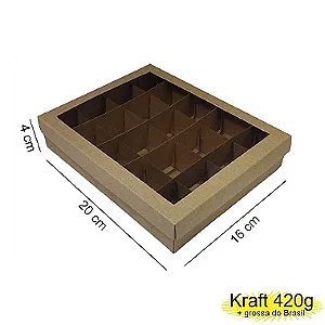 Caixa 20x16x04 2292 Kraft 420g  c/ divisória e tampaVisor - Cod 1137