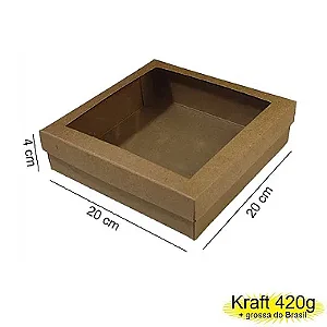 Caixa 20x20x04 0292 Kraft 420g  Tampa Visor acetato - Cod 1149