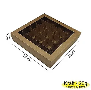 Caixa 20x20x04 2292 Kraft 420g  c/ divisória e tampaVisor - Cod 1138